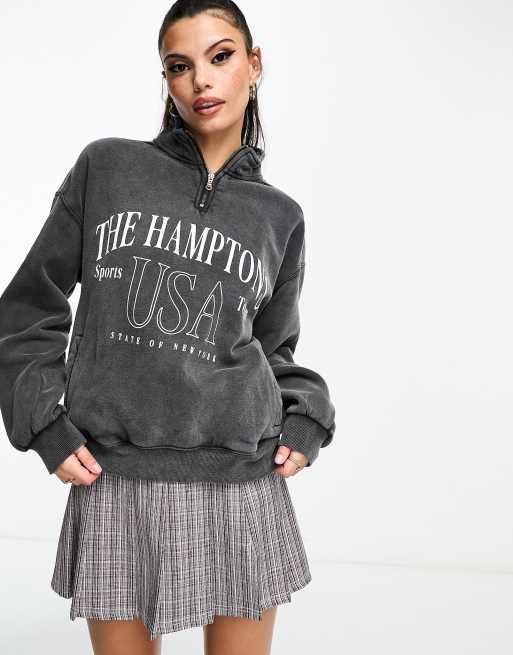 Bershka – Hamptons – Oversize-Sweatshirt in Grau mit kurzem Reißverschluss