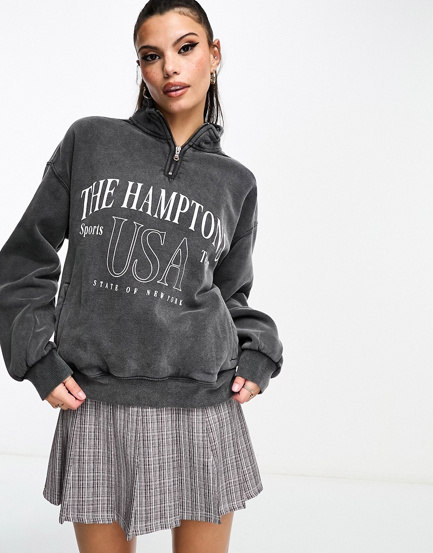 Bershka Hamptons Oversized Sweatshirt In Gray