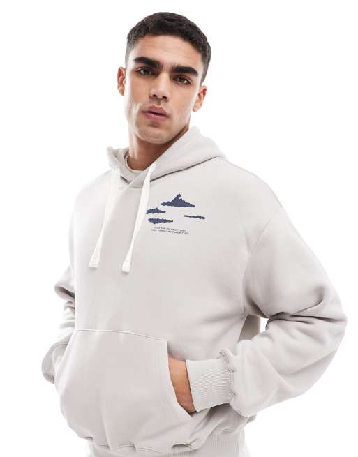 Bershka hands printed hoodie in ecru , 2 of 4
