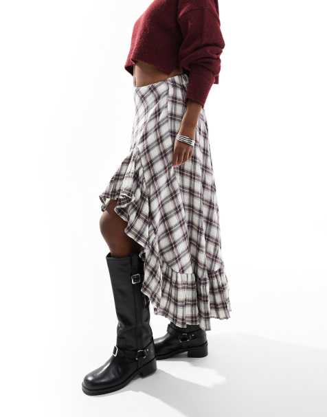 Bershka hanky hem maxi skirt in black and white check - view 1