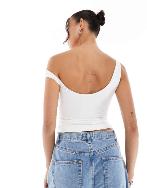 Bershka hardware detail one shoulder top in white