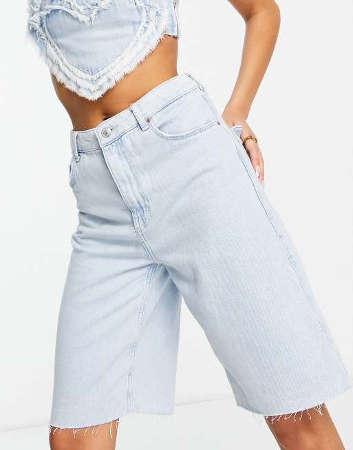 Bershka heart detail bermuda shorts in light blue