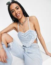 Bershka heart shape denim top in light blue