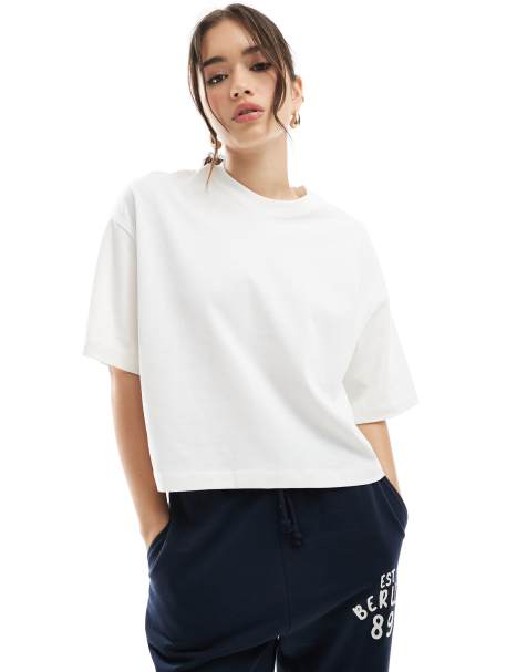 Bershka heavy cotton boxy fit short sleeve t-shirt in white