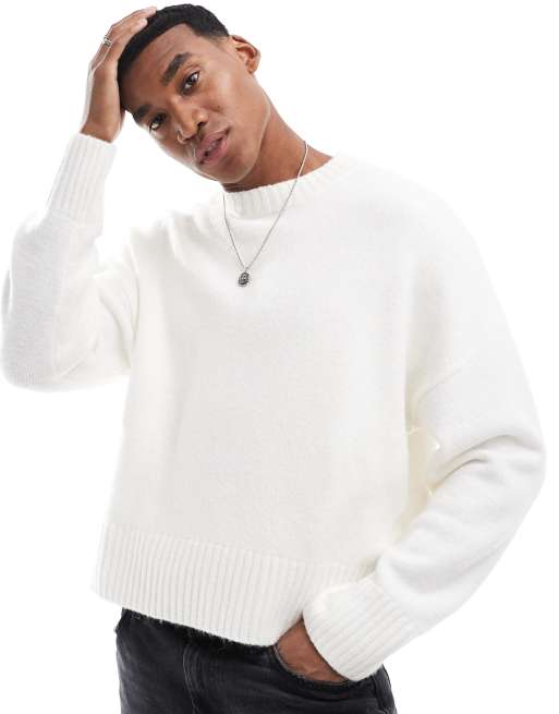 Bershka heavy knit jumper in white ASOS