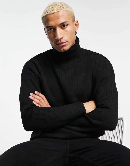 Black roll store neck knit jumper