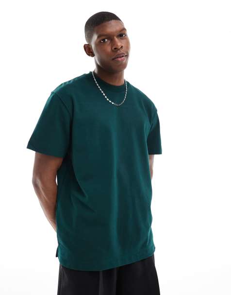 Bershka heavy weight oversized t-shirt in dark green - view 1