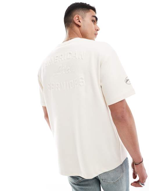 Bershka heavyweight printed T-shirt in ecru