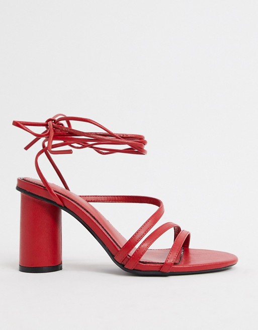 Bershka heel with ankle tie in red