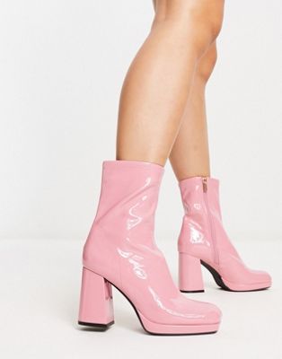 Bershka heeled ankle boots in pink - ASOS Price Checker