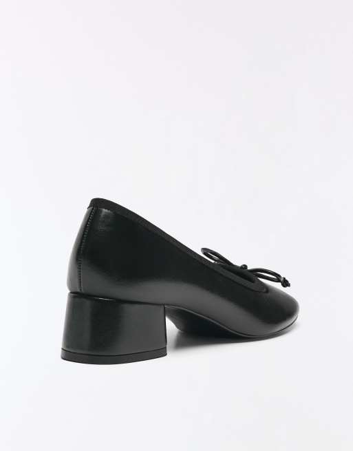Bershka Heeled ballerinas with bow in black, 4 of 7