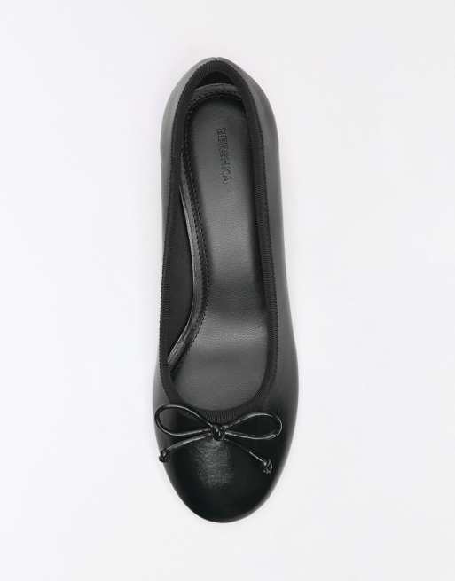 Bershka Heeled ballerinas with bow in black, 6 of 7