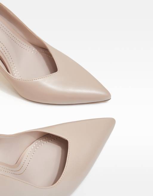 Bershka heeled court shoes in beige, 4 of 4