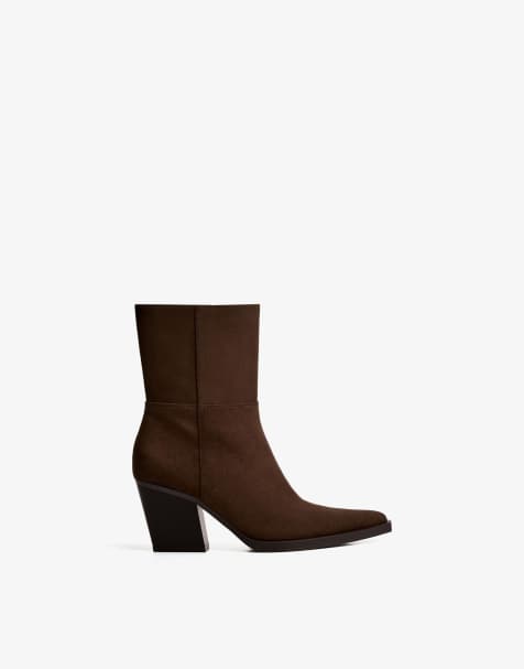 Bershka Heeled cowboy ankle boots in brown - view 1