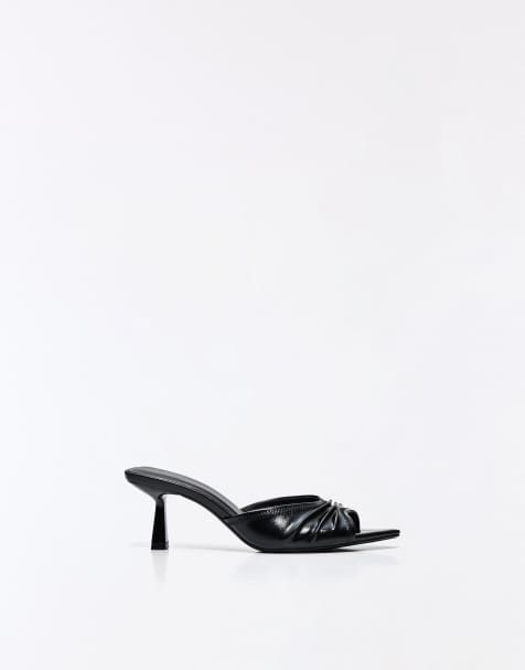 Bershka Heeled mule with ruched detail in black - view 1