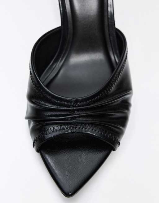 Bershka Heeled mule with ruched detail in black, 3 of 4
