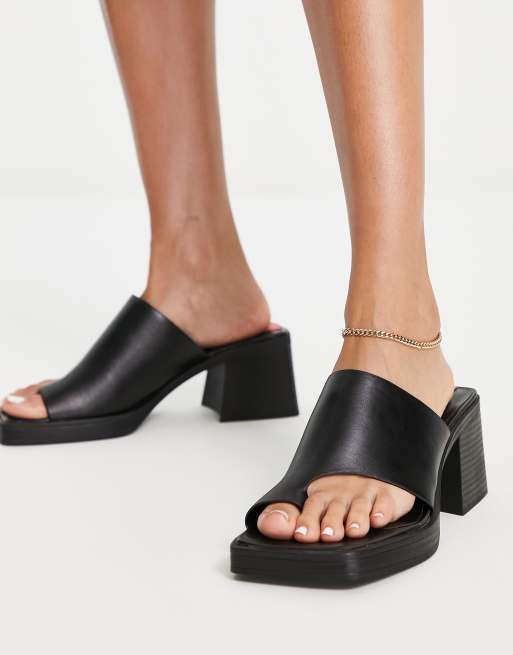 Bershka heeled platform sandals in black 