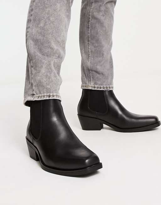 Bershka heeled PU leather western boots in black, 2 of 4