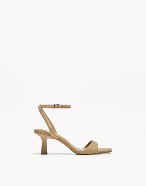 Bershka heeled sandals with ankle strap in tan - TAN - view 1