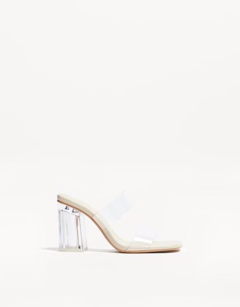 Bershka heeled sandals with vinyl straps in transparent - view 1