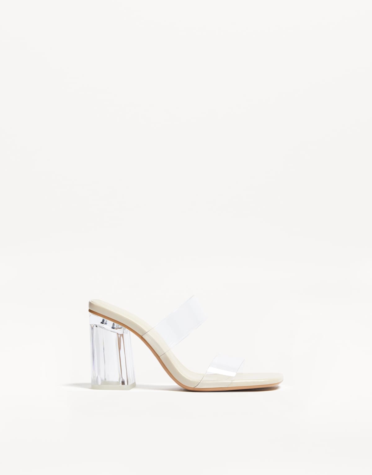 Bershka heeled sandals with vinyl straps in transparent