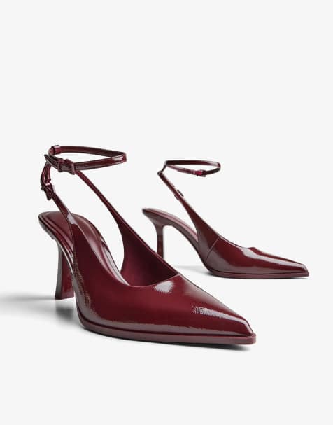 Bershka Heeled slingback strap shoes in burgundy - view 1