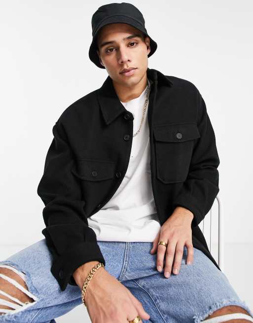 Bershka – Hemdjacke in Schwarz