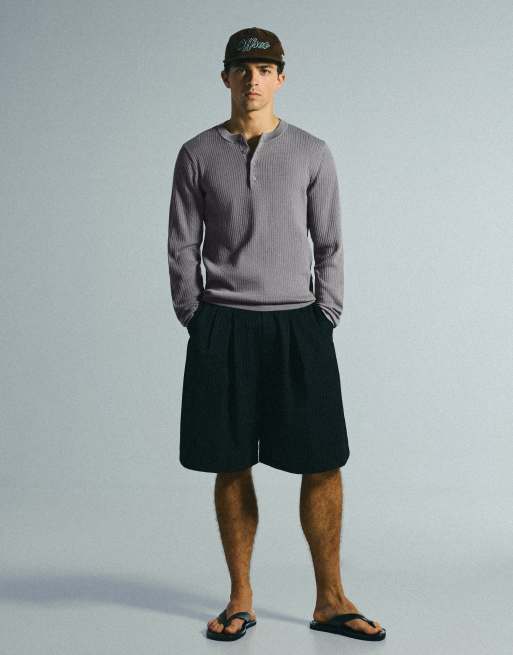 Bershka Henley jumper in grey, 4 of 6