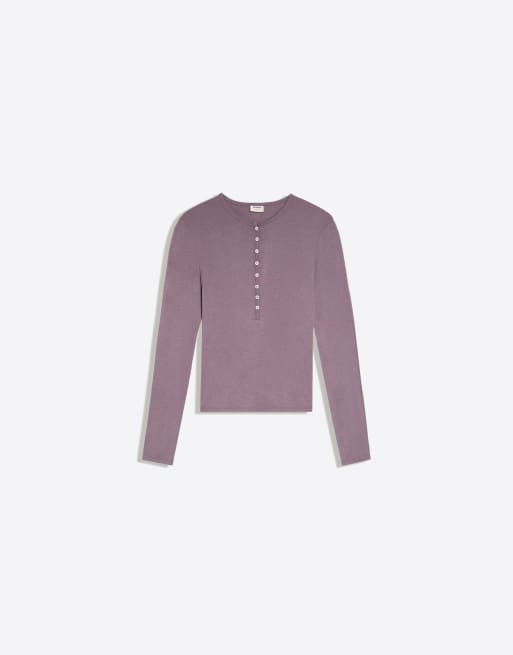 Bershka Henley-Langarmshirt in Lila, 5 von 5
