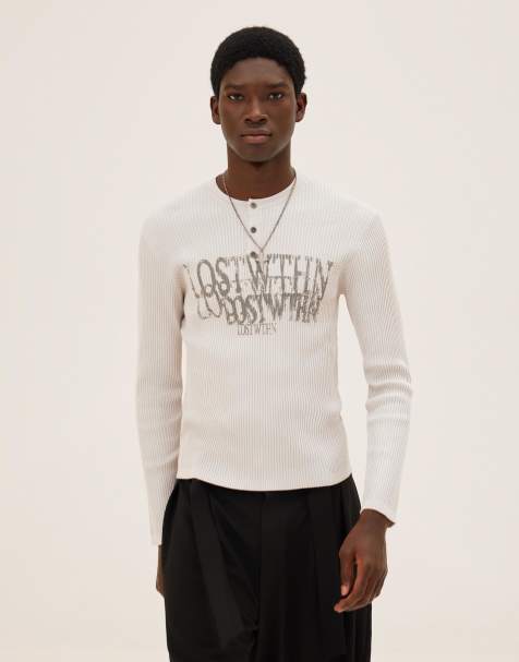 Bershka – Henley-Pullover in Grau mit Print - view 1