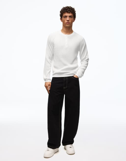 Bershka Henley-Pullover in Weiß, 2 von 5