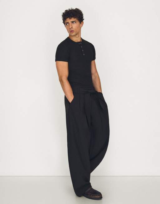 Bershka - Henley T-shirt met textuur in zwart, 2 van 4