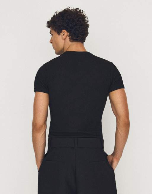 Bershka - Henley T-shirt met textuur in zwart, 3 van 4