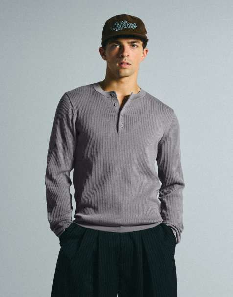 Bershka Henley-trui in grijs - view 1