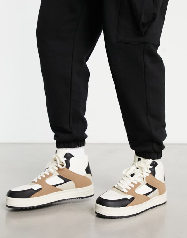 Bershka hi top chunky sneakers in brown