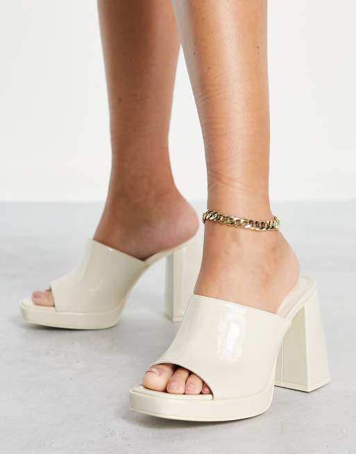 Bershka high heel chunky 70s platform sandal in cream ASOS