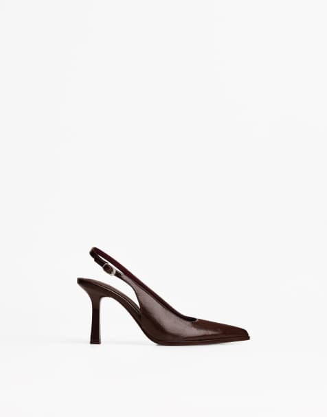 Bershka High-heel slingback shoes in brown - view 1