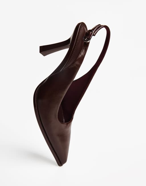 Bershka High-heel slingback shoes in brown