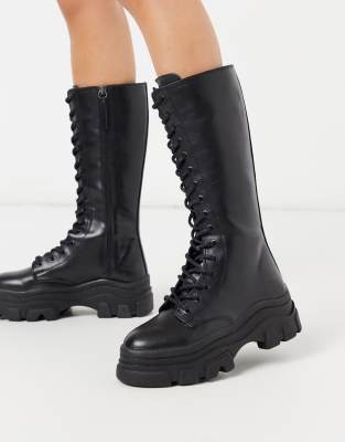 bershka leather track sole ankle boots