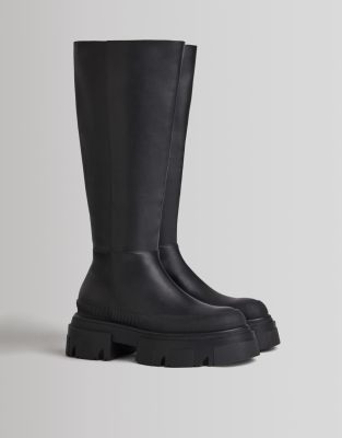 Bershka High Leg Boot With Chunky Sole In Black ModeSens