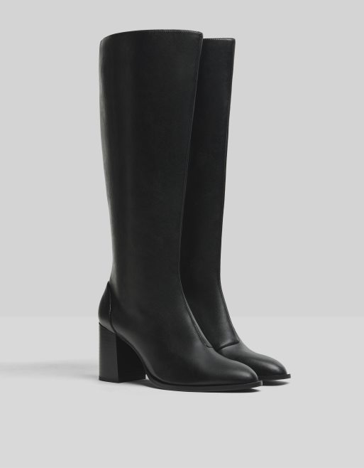 Bershka high leg heeled boot in black | ASOS