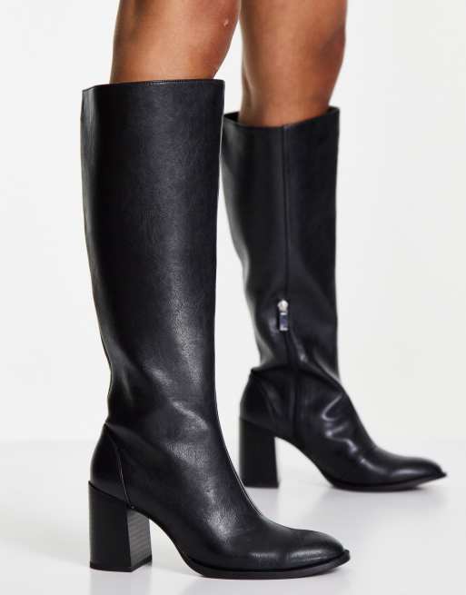 Bershka high leg heeled boots in black ASOS