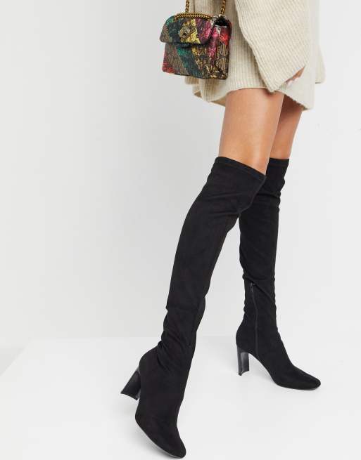 Bershka high leg heeled boots in black