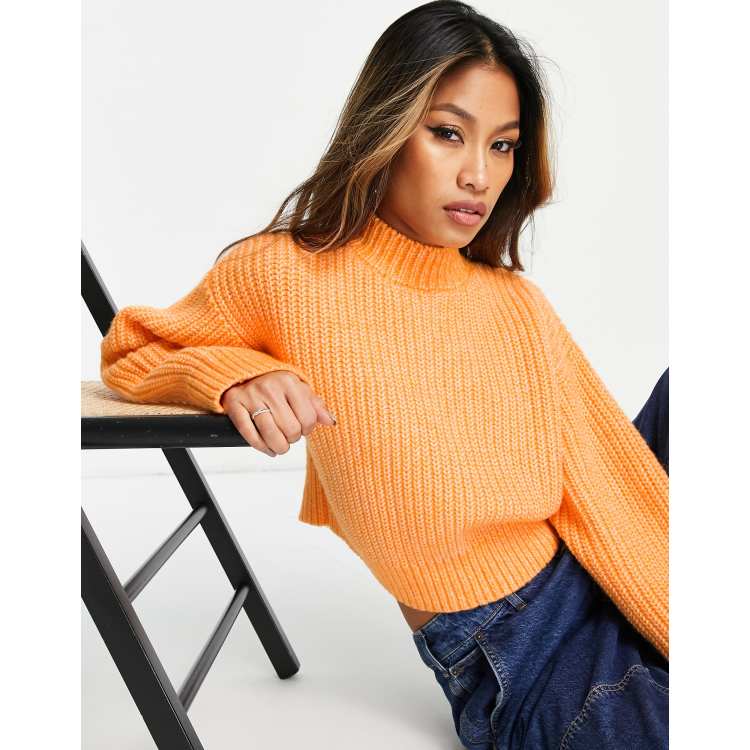 Bershka high neck chunky knit sweater in bright orange ASOS