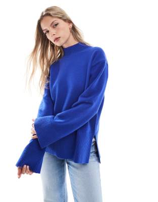 Bershka high neck jumper in bright blue