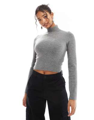 Bershka high neck jumper in grey