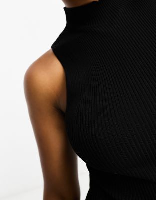 Bershka high neck knitted midi dress in black | ASOS