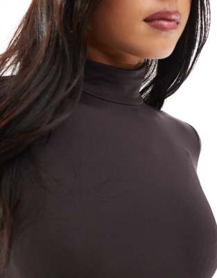 Bershka high neck long sleeve bodysuit in brown
