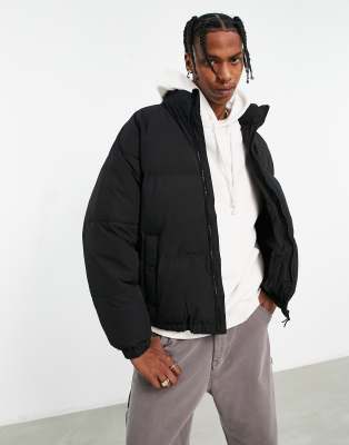 Bershka puffer jacket with hood deals in black