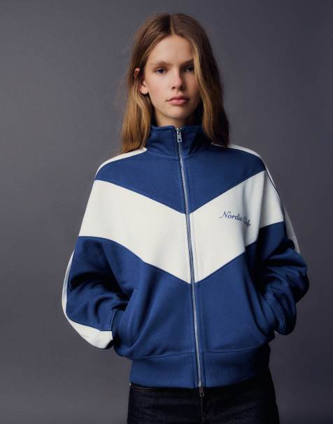 Bershka High neck print jacket in blue - view 1